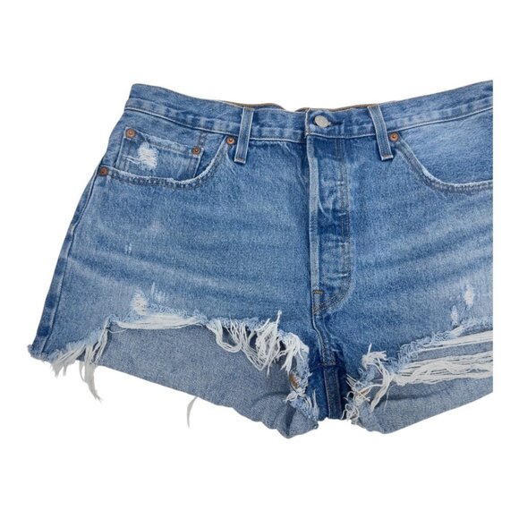 Levis Premium Women Distressed Button Fly High-Waisted Denim Short SZ W34 Cotton - Picture 8 of 12
